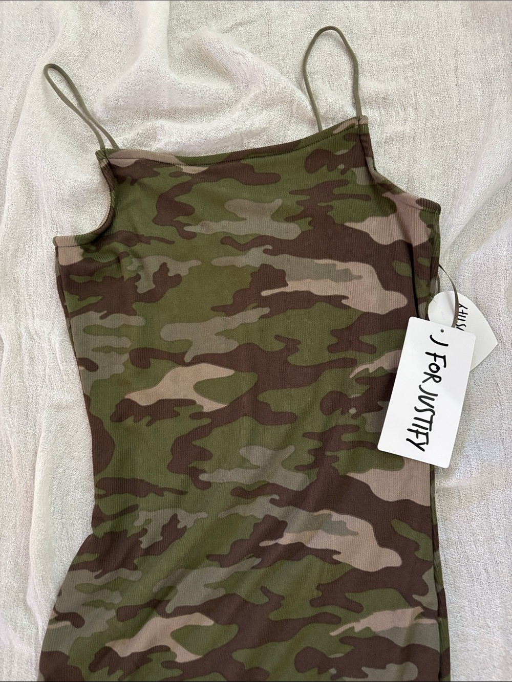 Olive Camo Ribbed Spaghetti Strap Maxi Dress